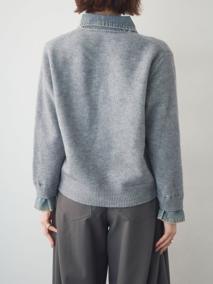 [予約]デニム襟ジップカーディガン/lightgray