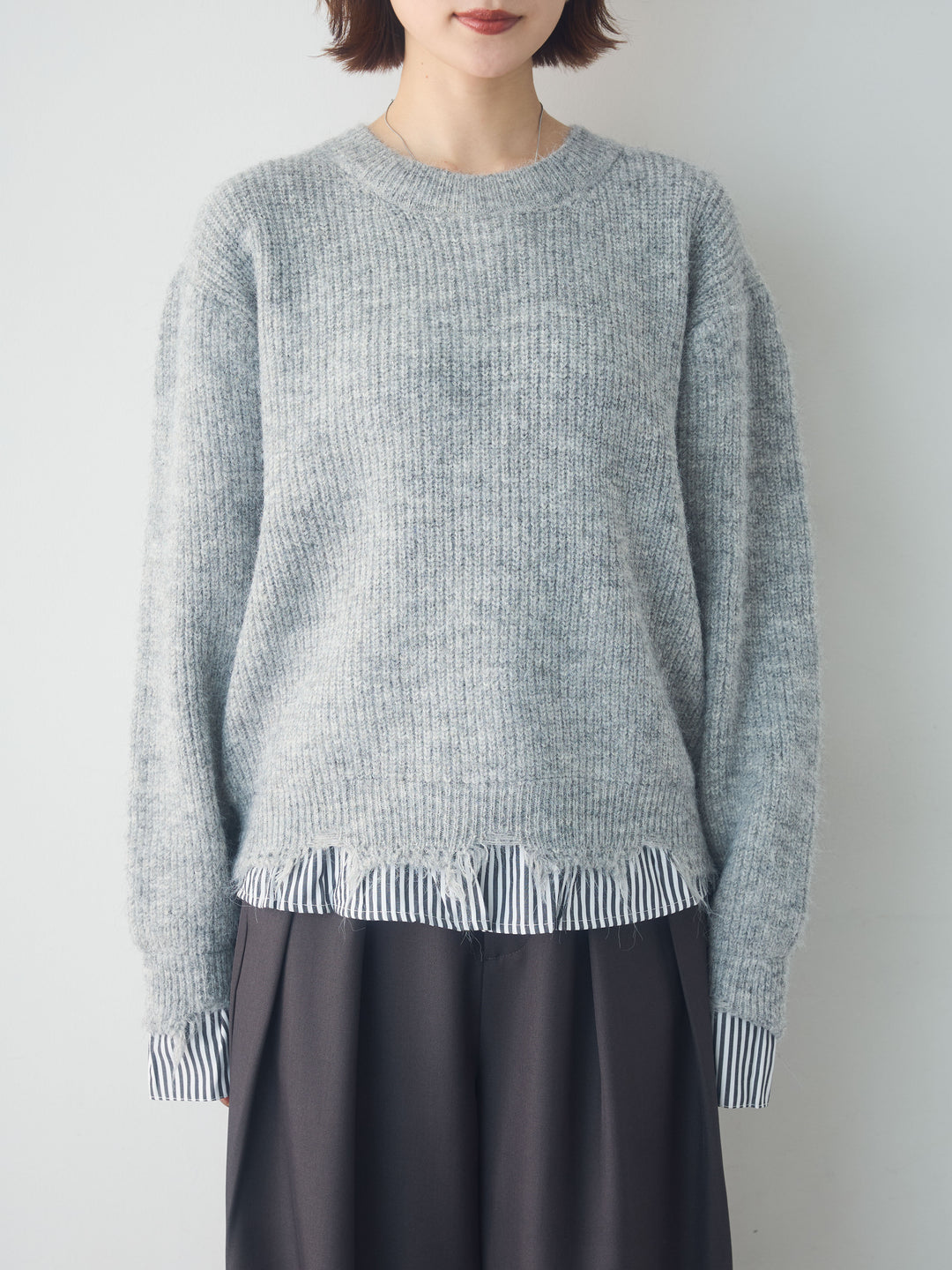 [予約]シャツレイヤードデザインモヘアプルオーバー/lightgray