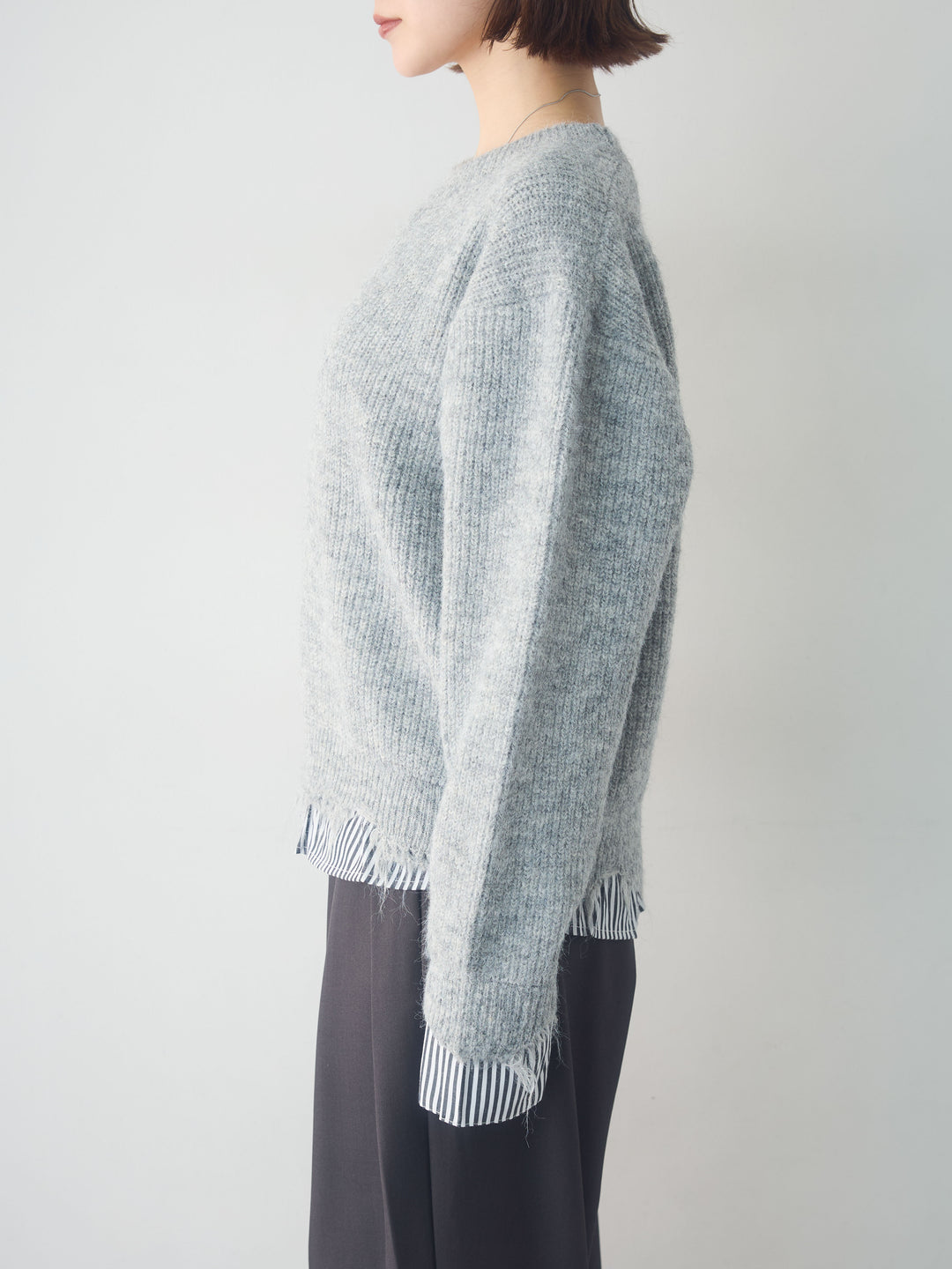 [予約]シャツレイヤードデザインモヘアプルオーバー/lightgray