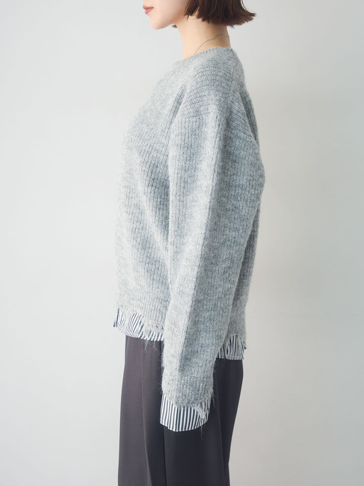 [予約]シャツレイヤードデザインモヘアプルオーバー/lightgray