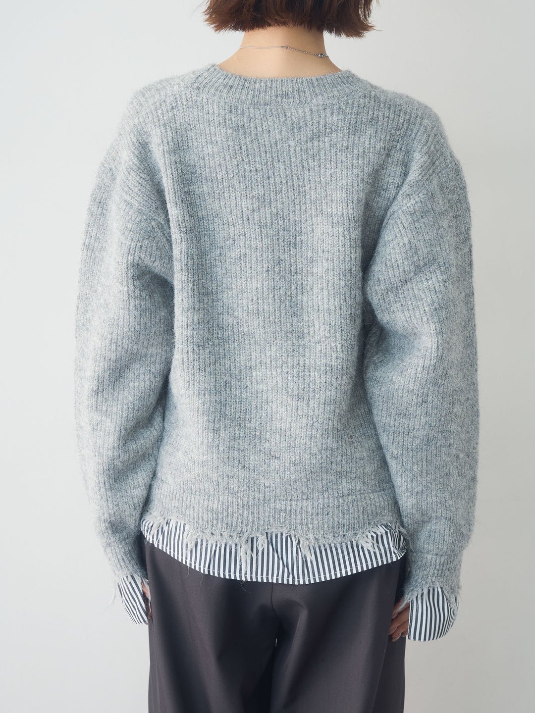 [予約]シャツレイヤードデザインモヘアプルオーバー/lightgray