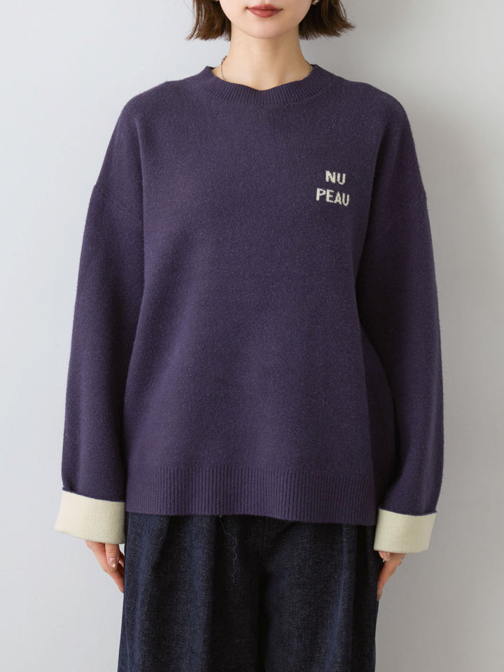 [予約]アルパカタッチバイカラーニットトップス/navy