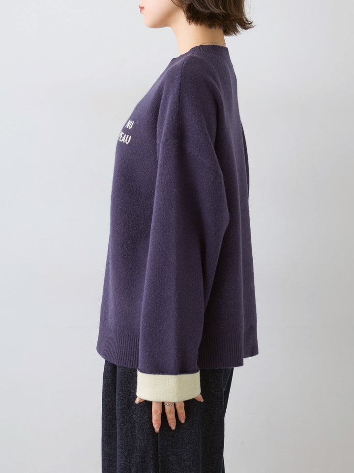 [予約]アルパカタッチバイカラーニットトップス/navy