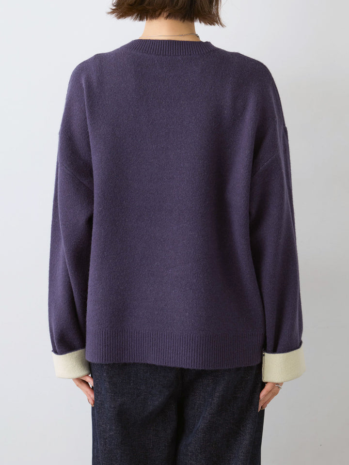 [予約]アルパカタッチバイカラーニットトップス/navy