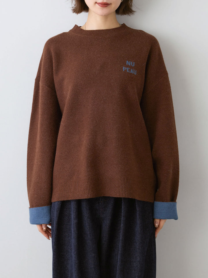 [予約]アルパカタッチバイカラーニットトップス/brown