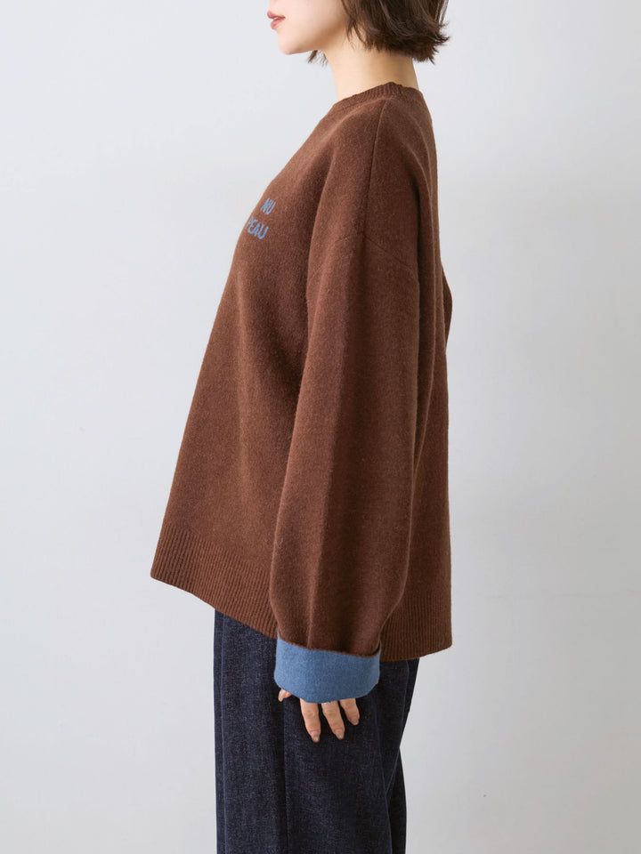 [予約]アルパカタッチバイカラーニットトップス/brown