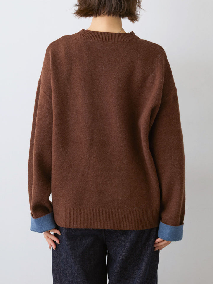 [予約]アルパカタッチバイカラーニットトップス/brown