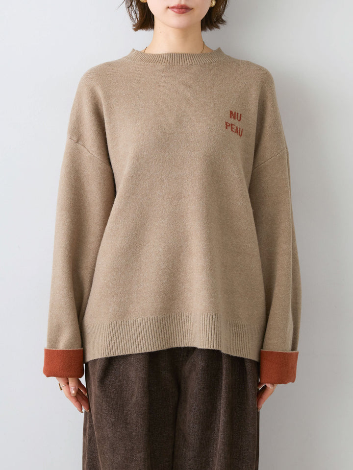 [予約]アルパカタッチバイカラーニットトップス/beige