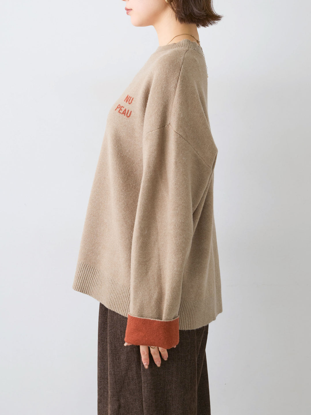 [予約]アルパカタッチバイカラーニットトップス/beige
