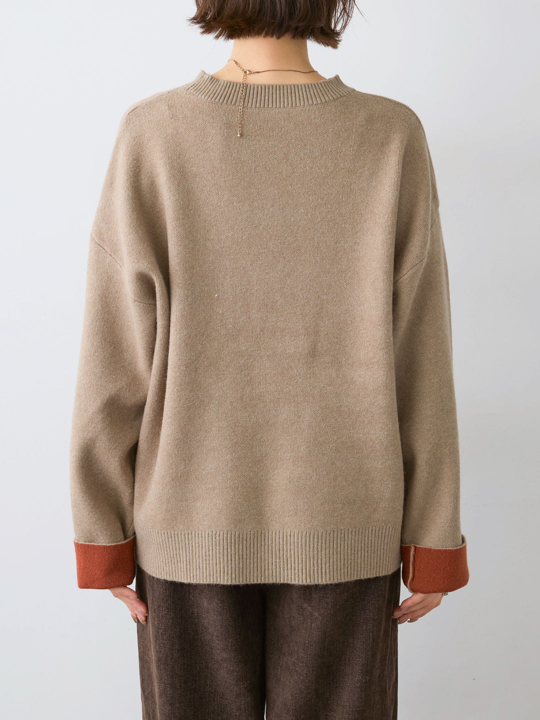 [予約]アルパカタッチバイカラーニットトップス/beige