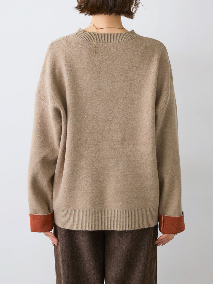 [予約]アルパカタッチバイカラーニットトップス/beige