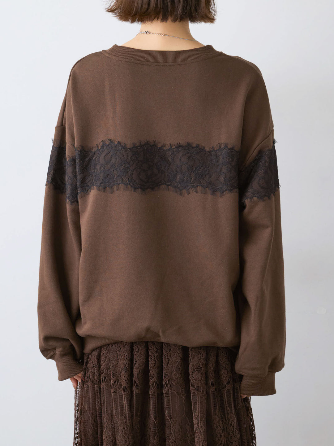 [予約]裏毛レースドッキングプルオーバー/brown