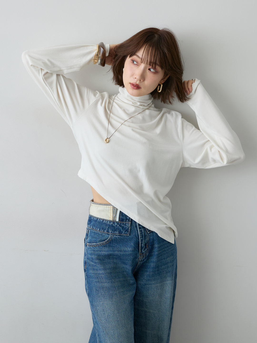 [SET]モックネックアシメヘムトップス+モックネックアシメヘムトップス(2set)