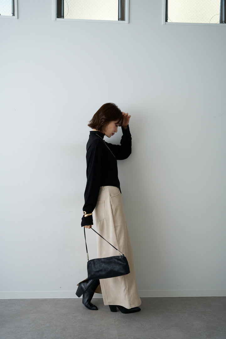 [予約]モックネックアシメヘムトップス/black