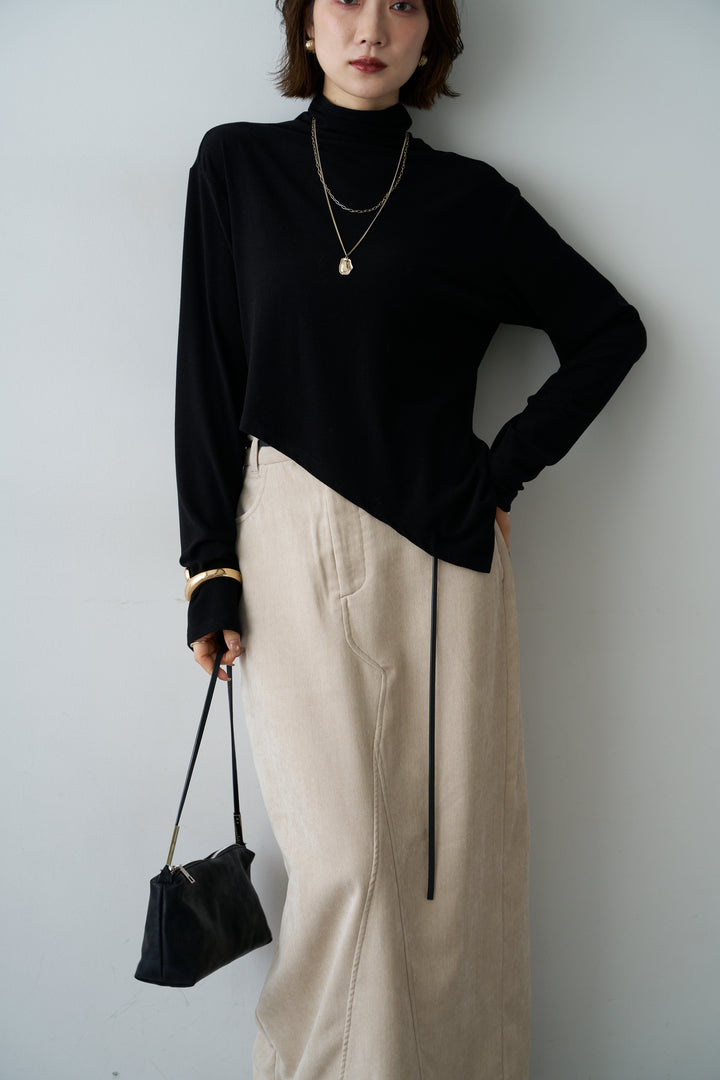 [予約]モックネックアシメヘムトップス/black