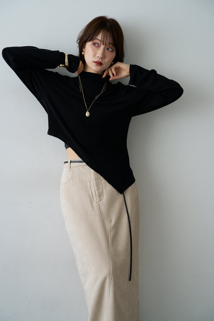 [予約]モックネックアシメヘムトップス/black