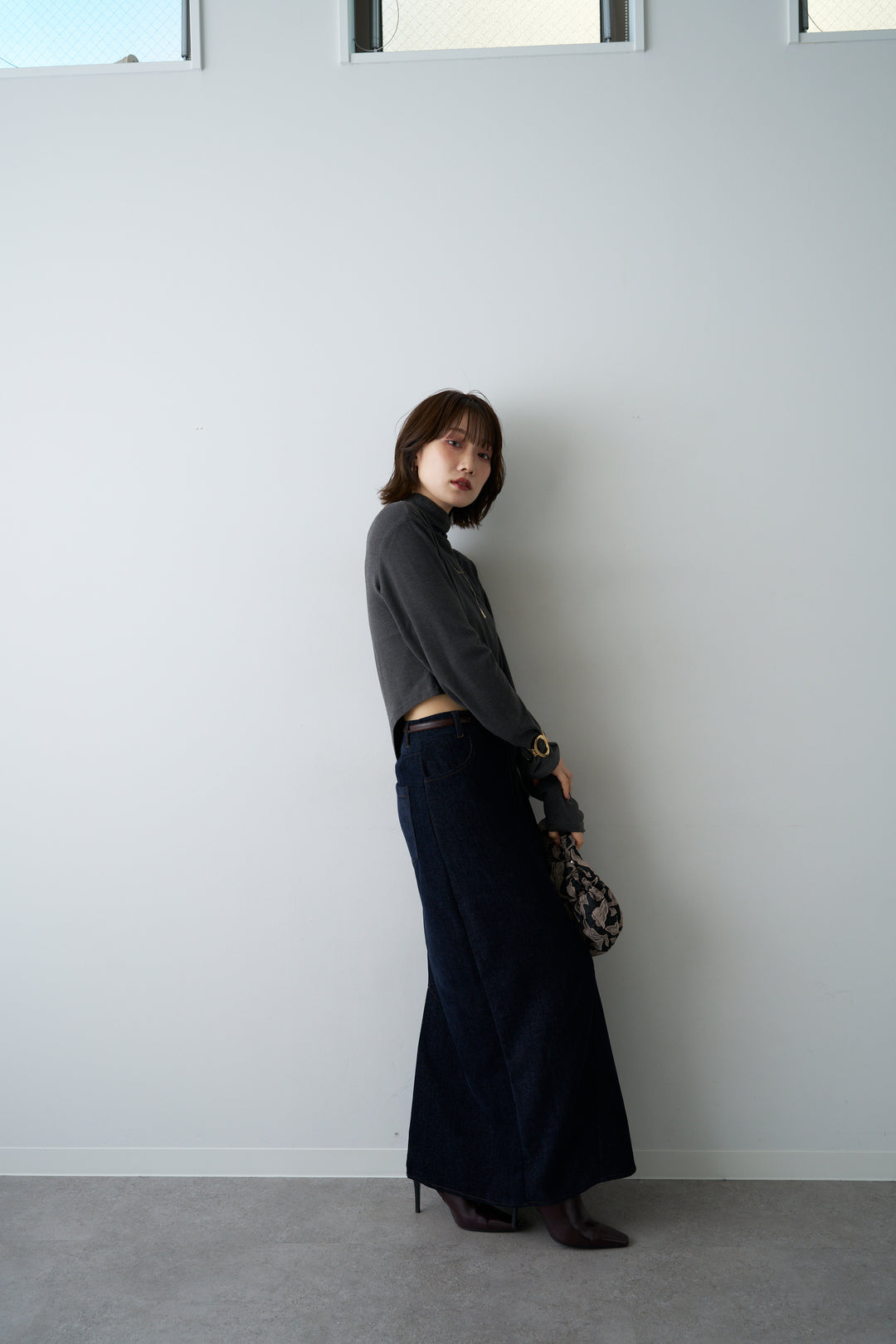[予約]モックネックアシメヘムトップス/gray