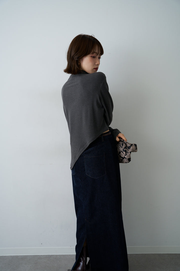[予約]モックネックアシメヘムトップス/gray