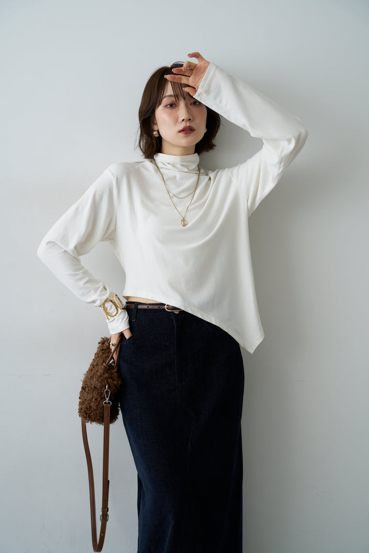 [予約]モックネックアシメヘムトップス/white