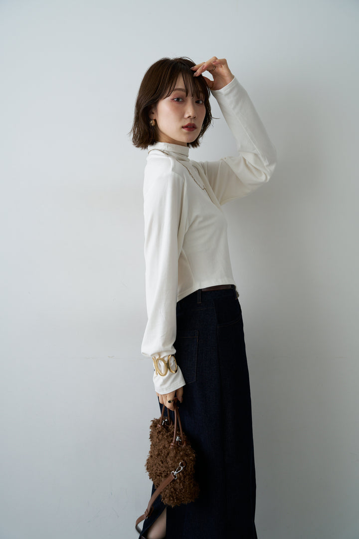 [予約]モックネックアシメヘムトップス/white