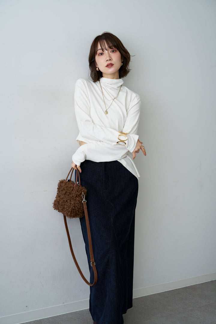 [予約]モックネックアシメヘムトップス/white