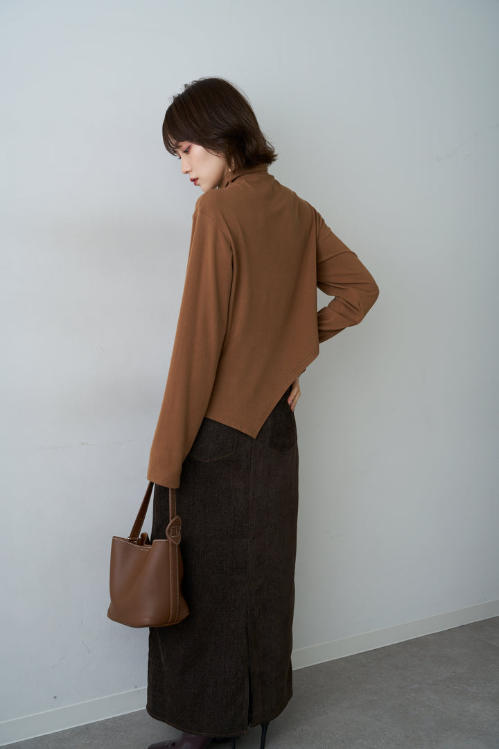 [予約]モックネックアシメヘムトップス/brown