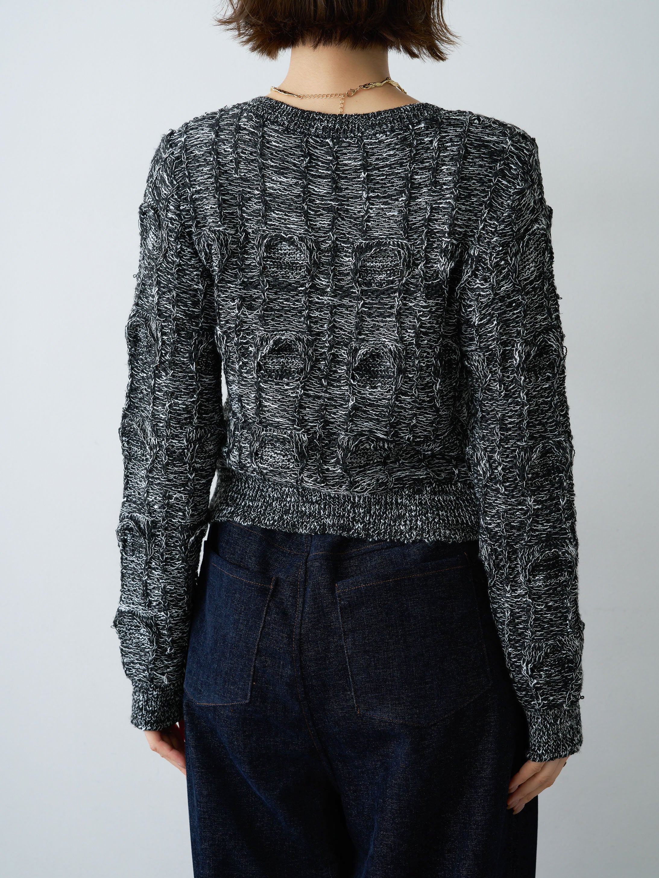 Drawer ショートスリーブニット　シルク100　ラメスパンコール　ブラック1 予約]リングケーブルダブルジップショートニット/black – Lumier