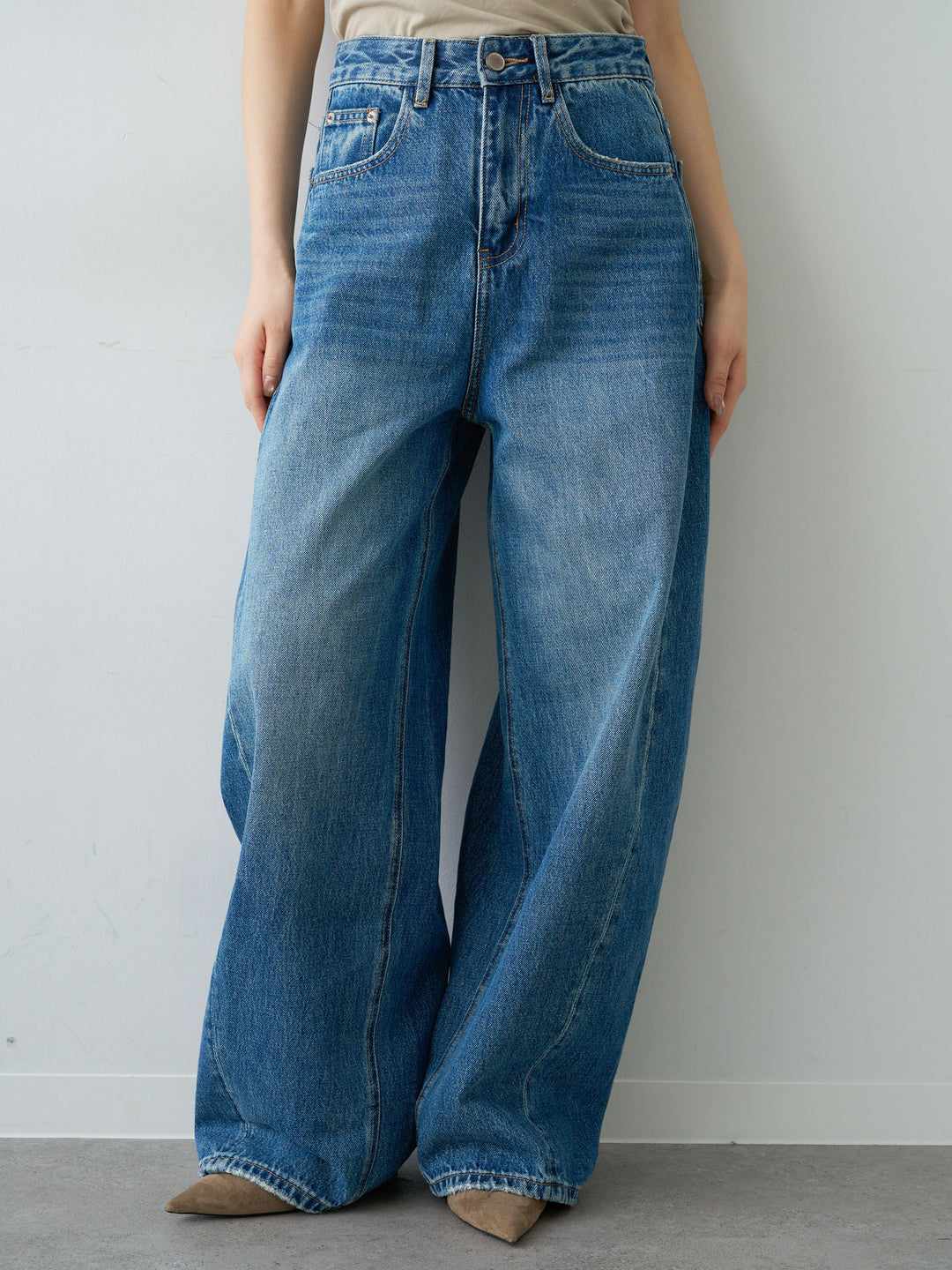 [予約]バックデザインカーブデニム/navy