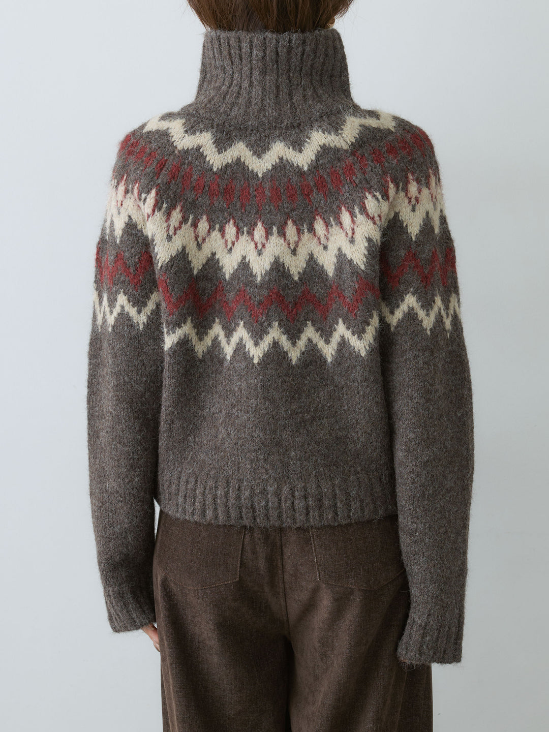 [予約]ノルディックハーフジップニットトップス/brown