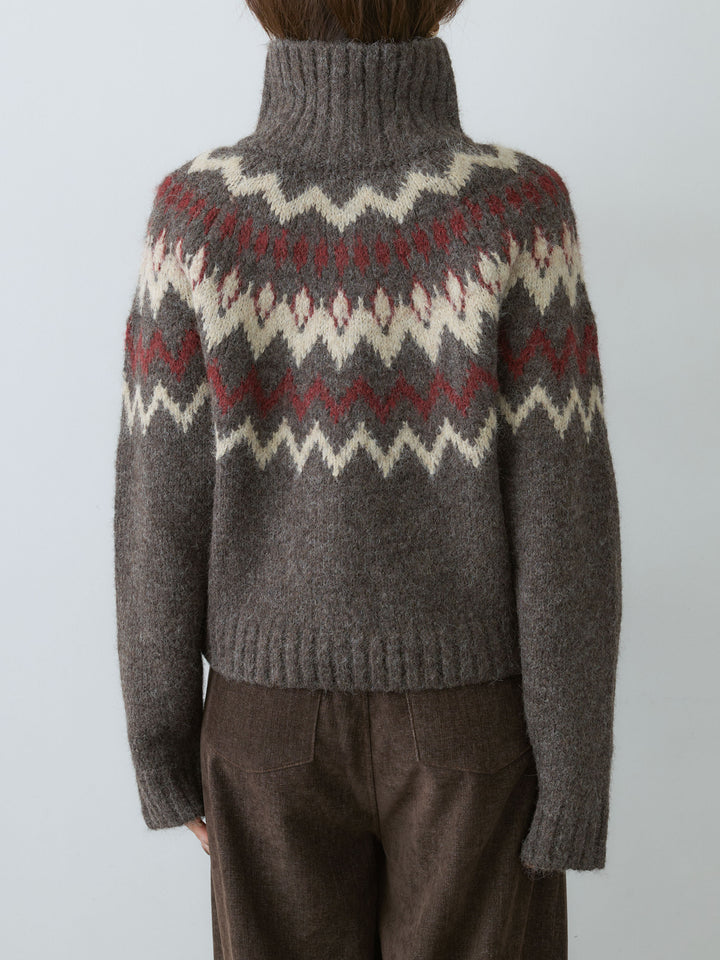 [予約]ノルディックハーフジップニットトップス/brown