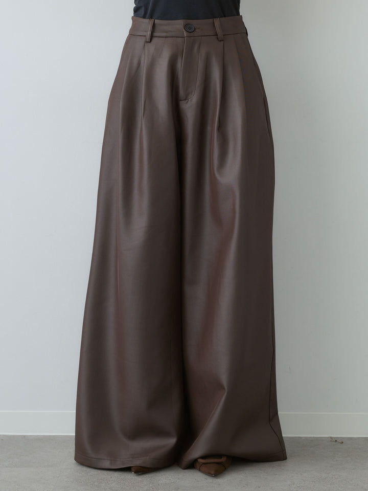 [予約]サテンタックワイドパンツ/brown