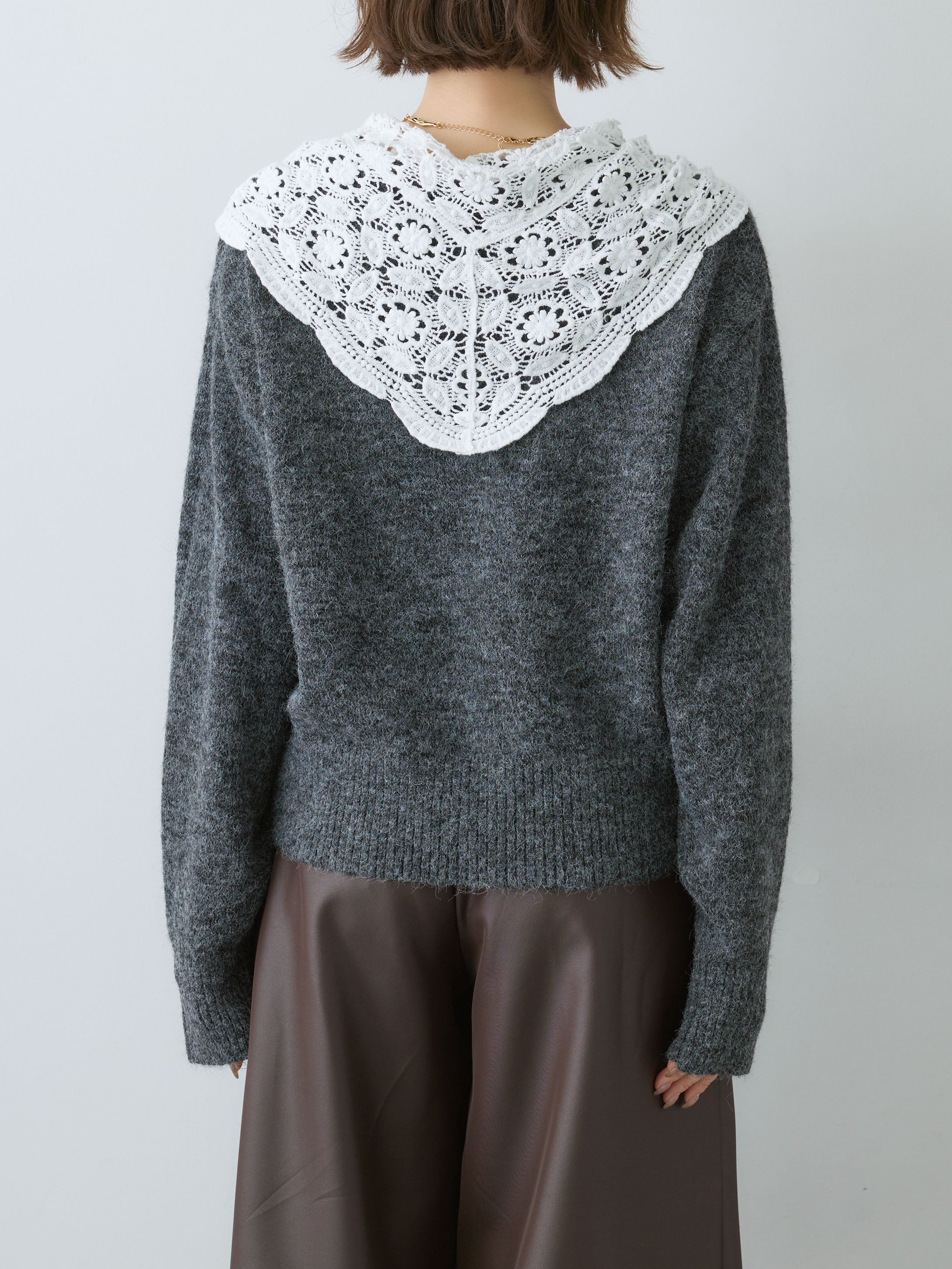 【美品✨】45R ショールカラーカーディガン リブ袖 ウール100% R刺繍 予約]モヘアレースショールカラーカーディガン/charcoal – Lumier