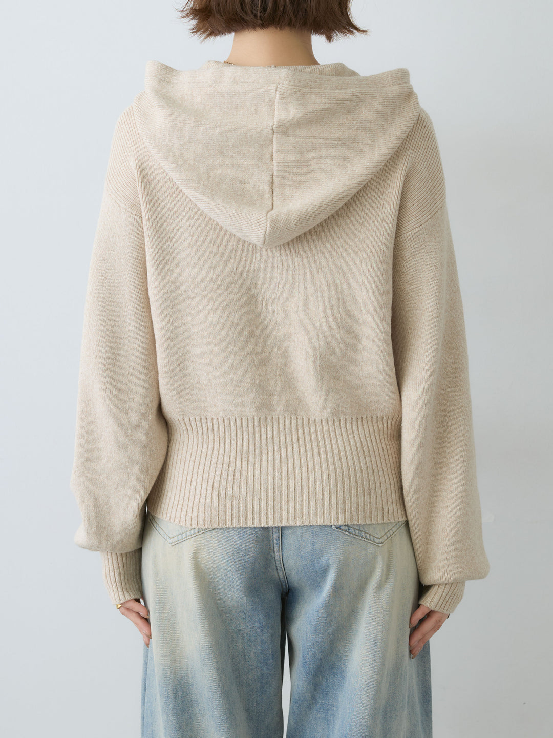 [予約]メランジボリュームスリーブフードニットカーディガン/beige