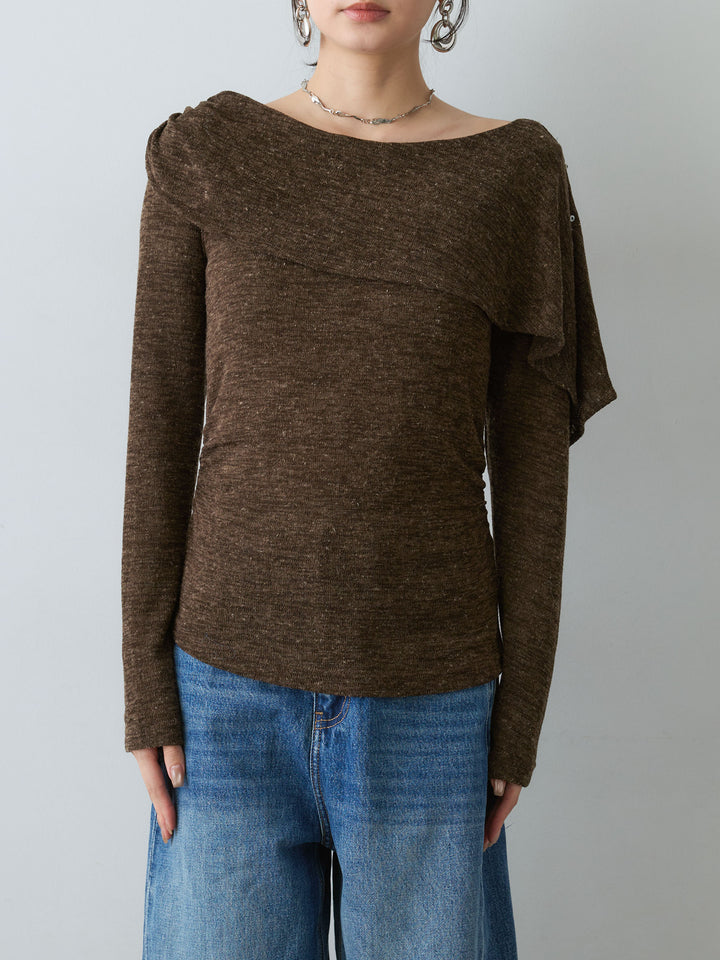 [予約]サイドギャザーアシメケープデザイントップス/brown