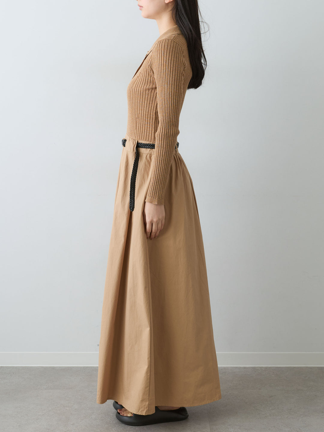 [予約]ニットコンビフレアワンピース/beige