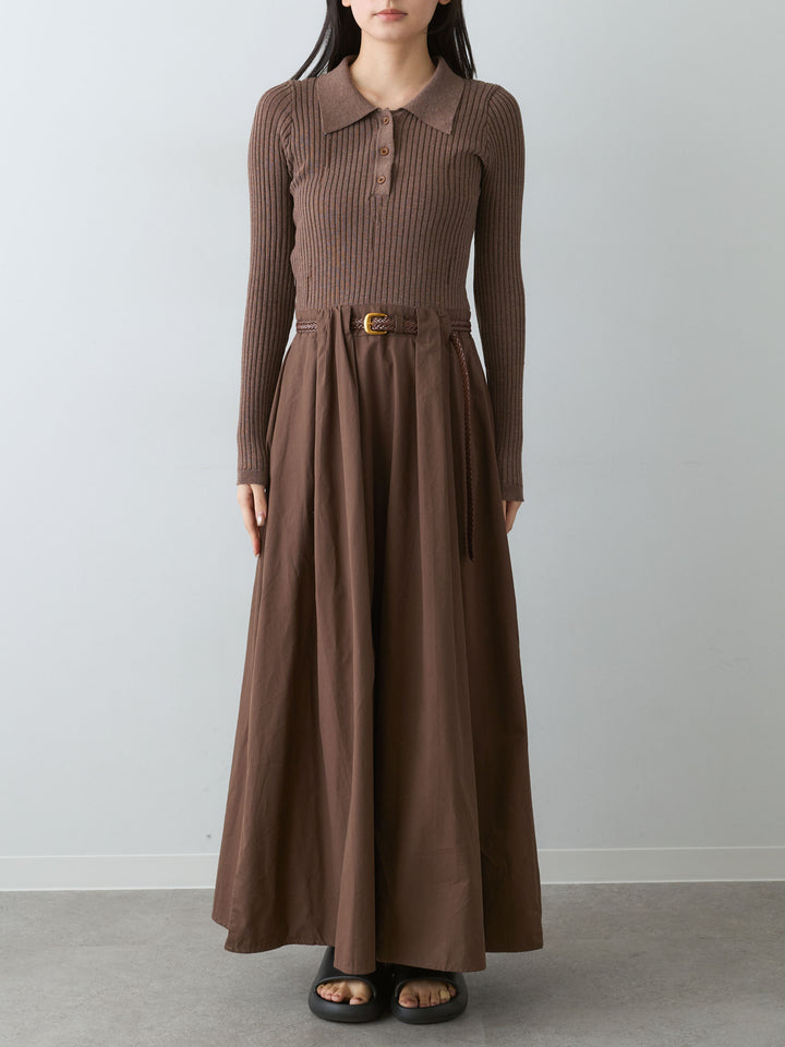 [予約]ニットコンビフレアワンピース/brown