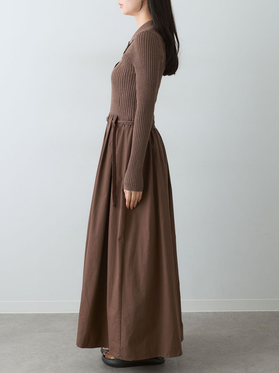 [予約]ニットコンビフレアワンピース/brown