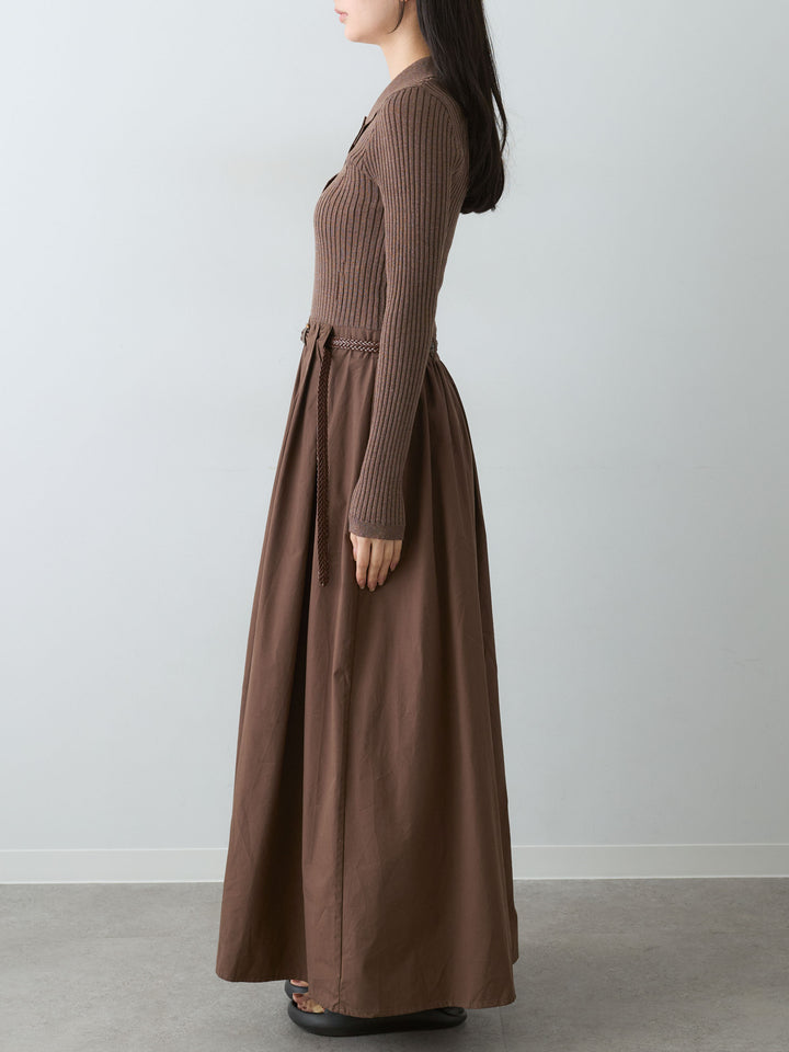 [予約]ニットコンビフレアワンピース/brown