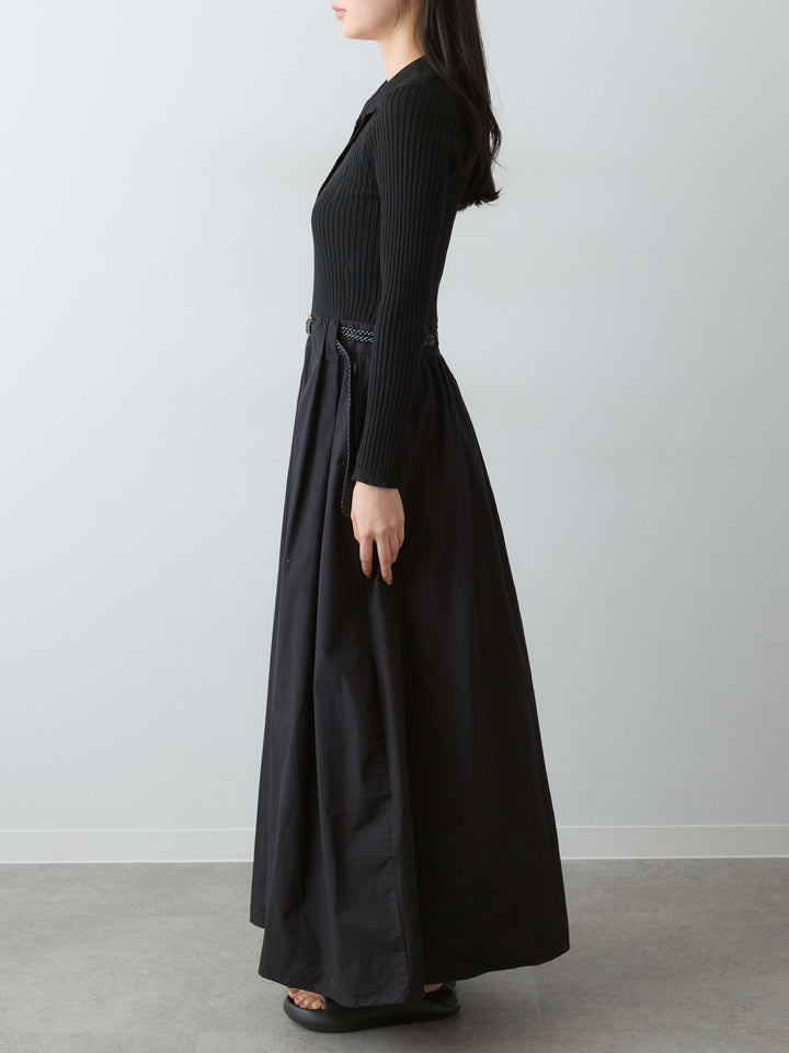 [予約]ニットコンビフレアワンピース/black