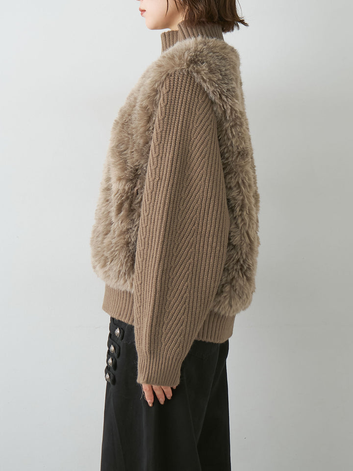 [予約]ファーコンビニットブルゾン/lightbrown