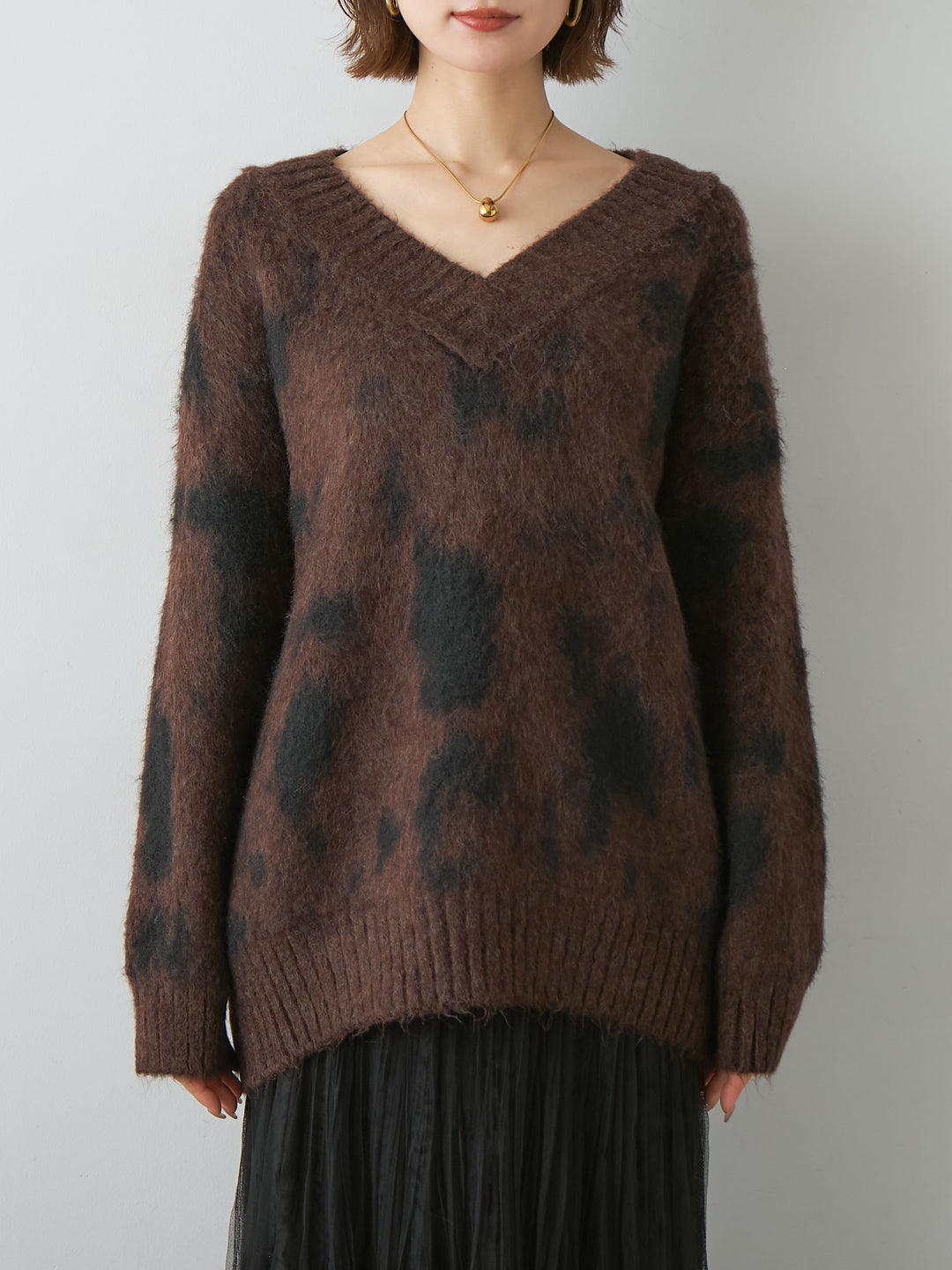 [予約]ダルメシアンオーバーニットプルオーバー/brown