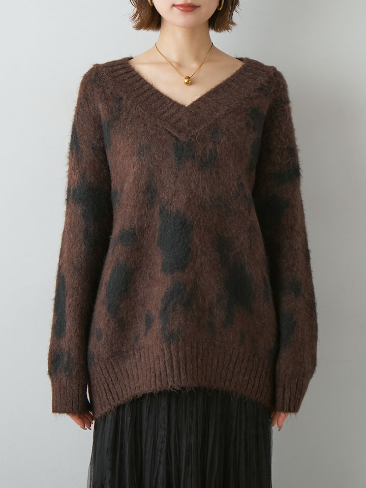 [予約]ダルメシアンオーバーニットプルオーバー/brown