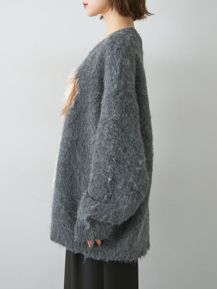 [予約]シャギードッグモチーフニットトップス/gray