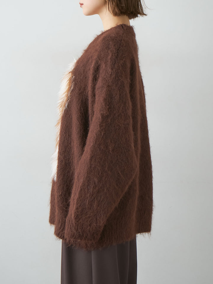 [予約]シャギードッグモチーフニットトップス/brown