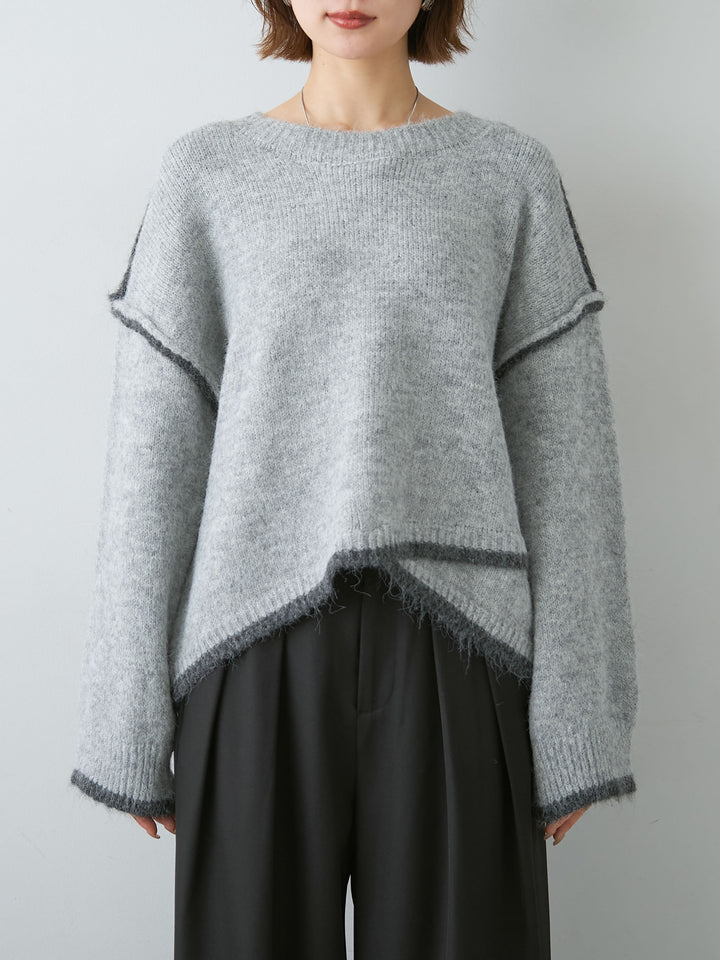 [予約]配色ラインデザインヘムニットプルオーバー/lightgray