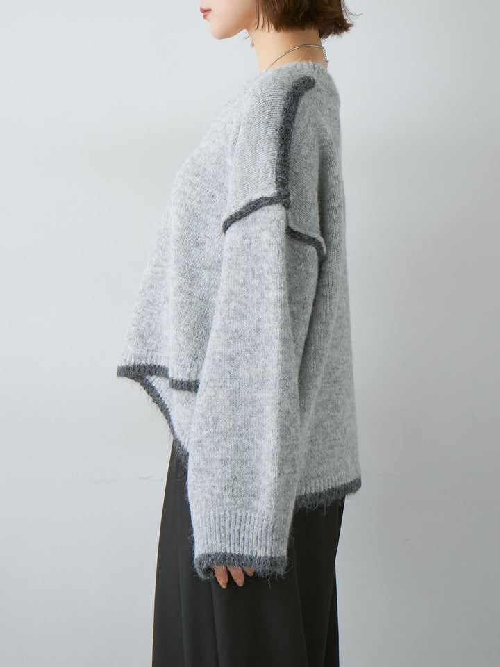 [予約]配色ラインデザインヘムニットプルオーバー/lightgray