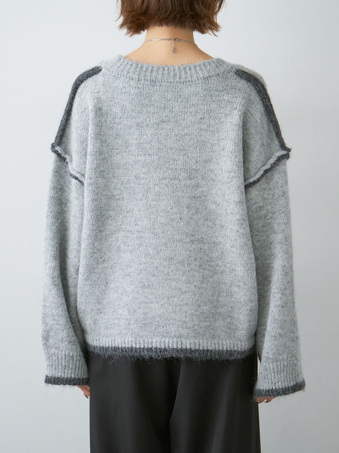 [予約]配色ラインデザインヘムニットプルオーバー/lightgray