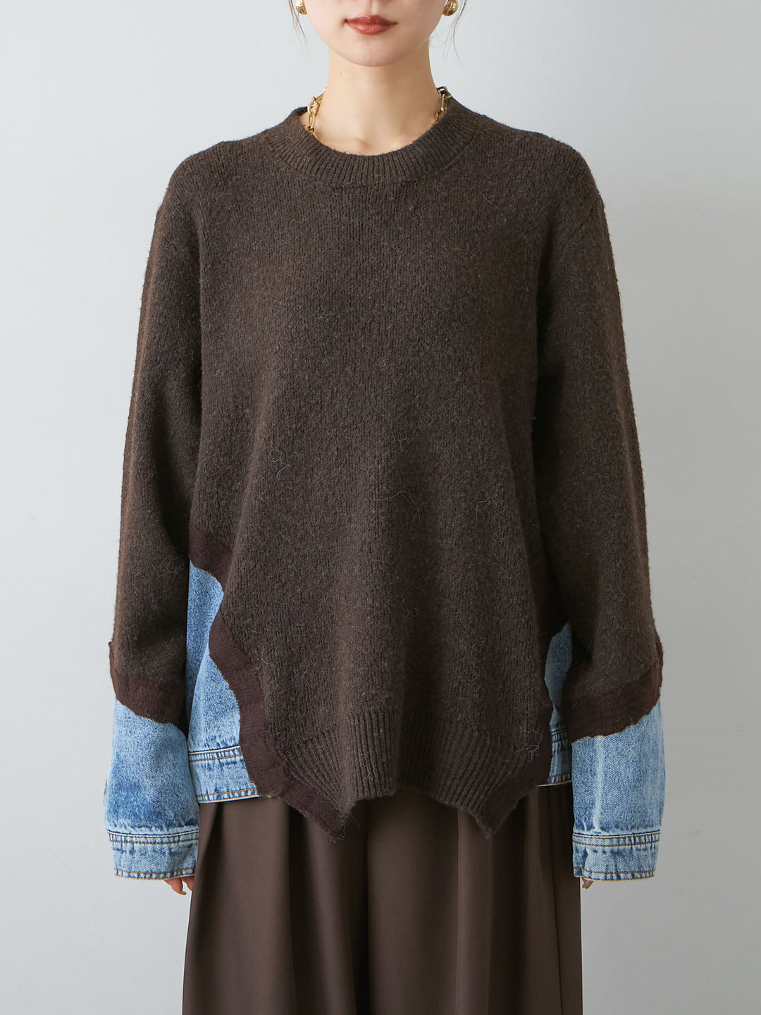 [予約]デニムドッキングニットプルオーバー/brown