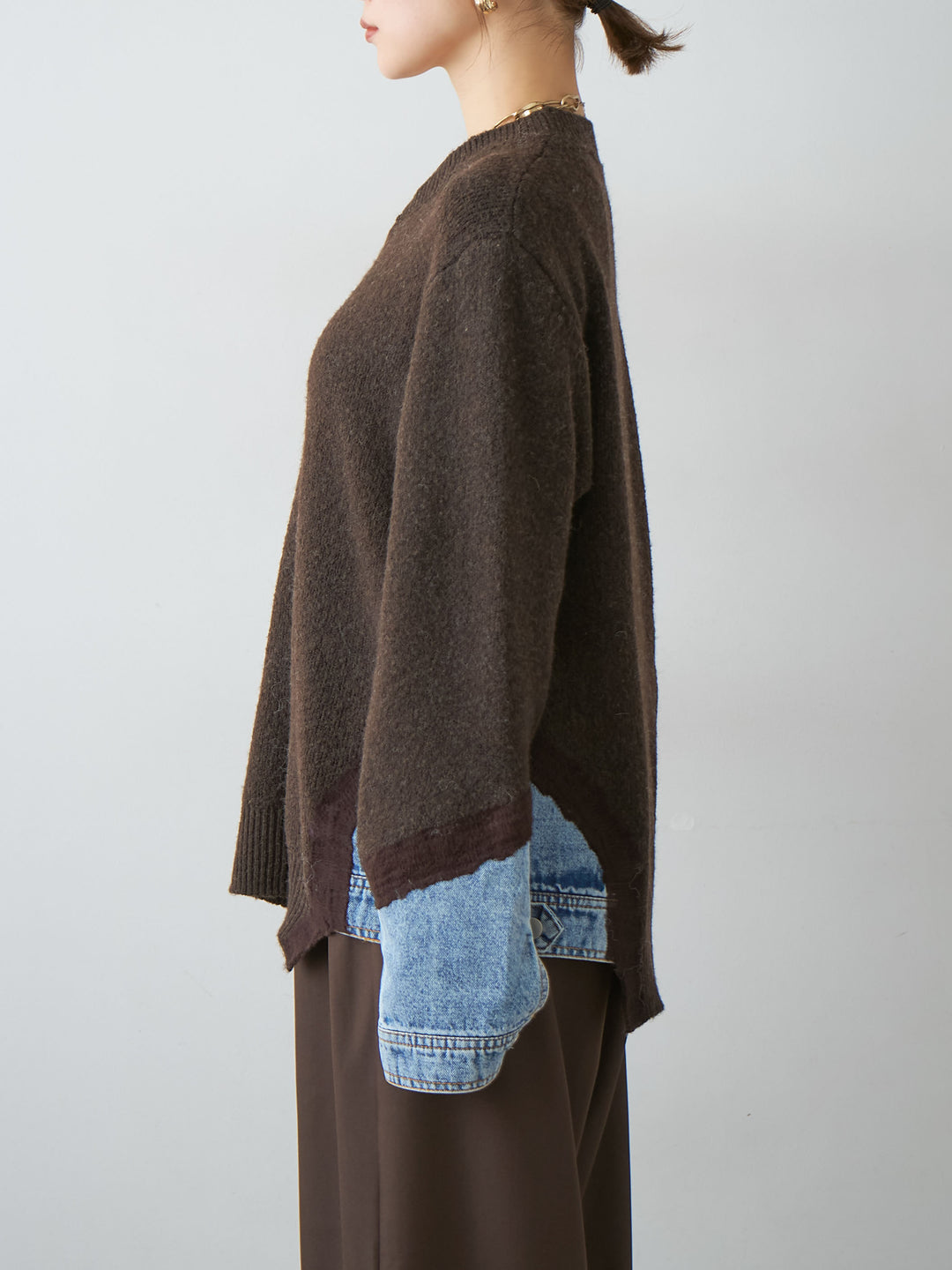 [予約]デニムドッキングニットプルオーバー/brown