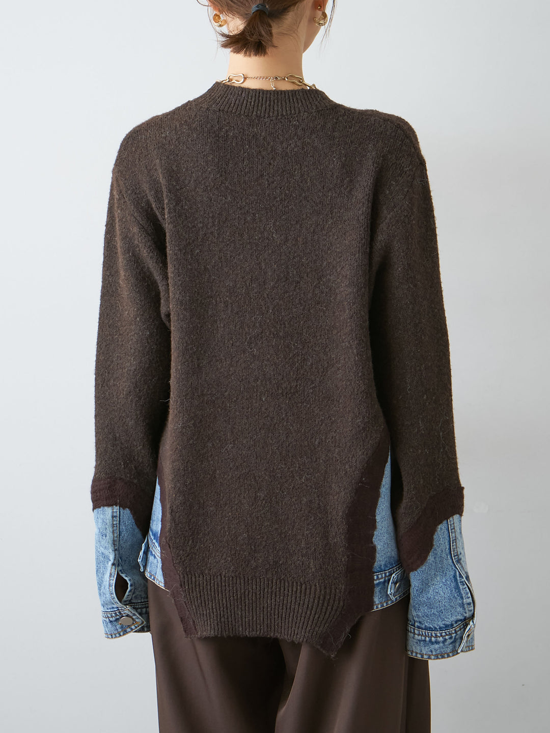 [予約]デニムドッキングニットプルオーバー/brown